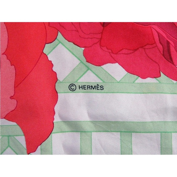 Hermes Floral Silk Scarf in Red and Green - Picture 9 of 11